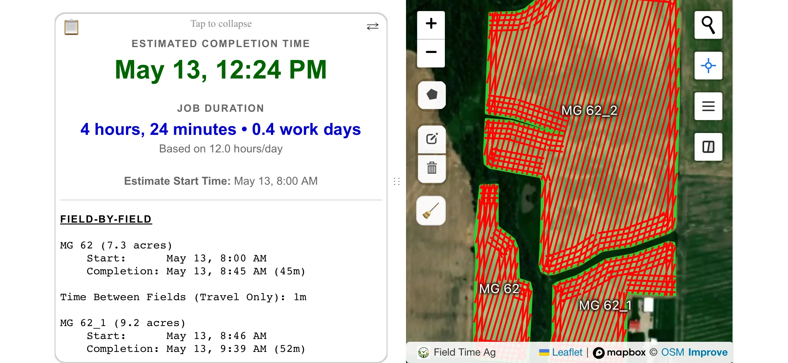 Field Time Ag estimated field completion time